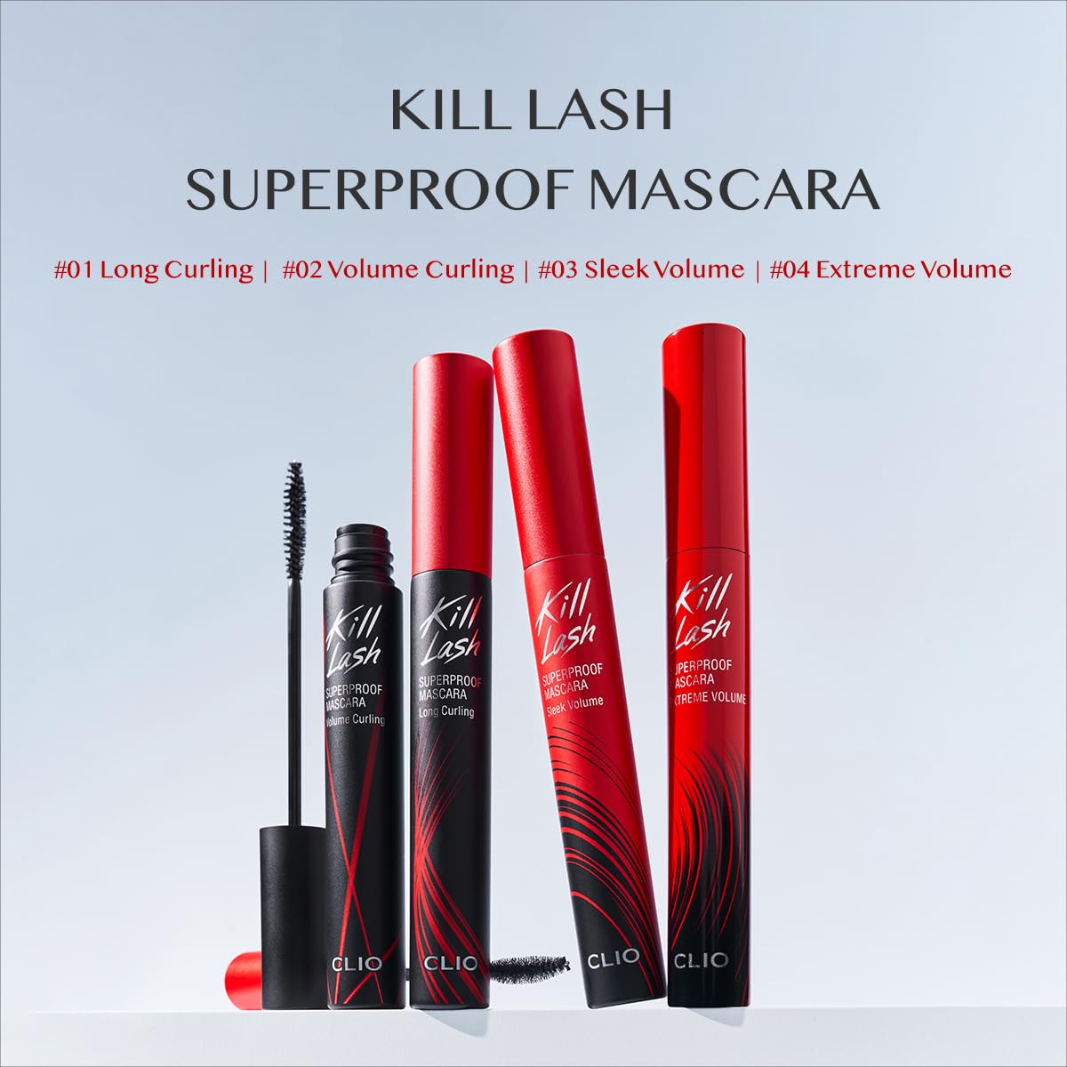 CLIO Kill Lash Mascara - Waterproof, Volumizing, Lengthening, Smudge-proof, Long-lasting with Curl Fix Formula, 0.24 fl oz