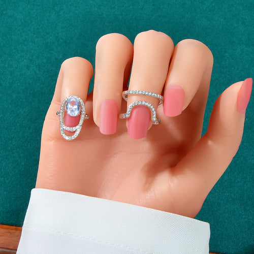 Silver plated crystal nail ring