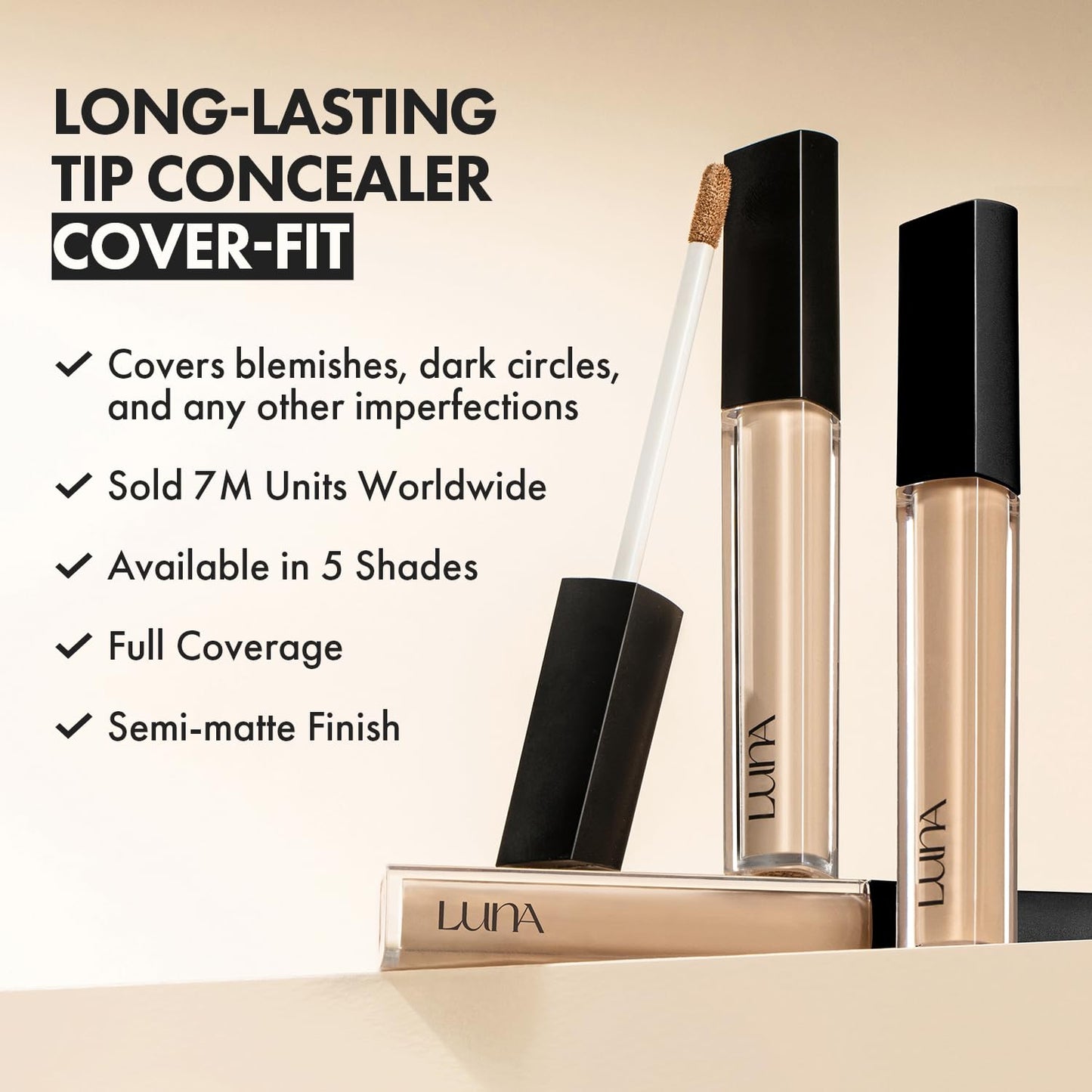 LUNA Long-Lasting Tip Concealer Cover-Fit Full Coverage