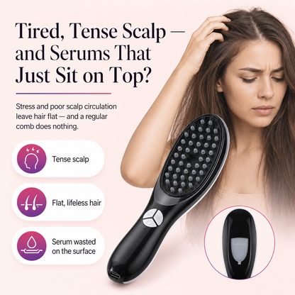 Red & Blue Light Scalp Massager Comb – Vibrating Hair Brush with Nano Mist