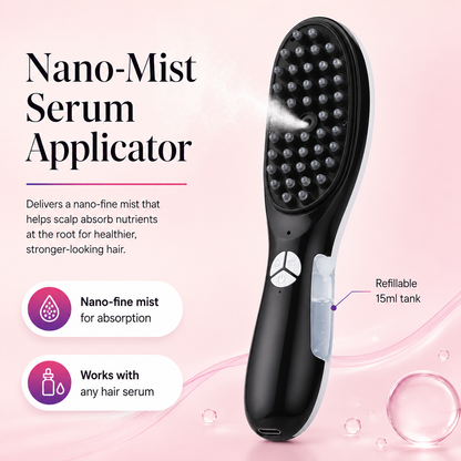 Red & Blue Light Scalp Massager Comb – Vibrating Hair Brush with Nano Mist
