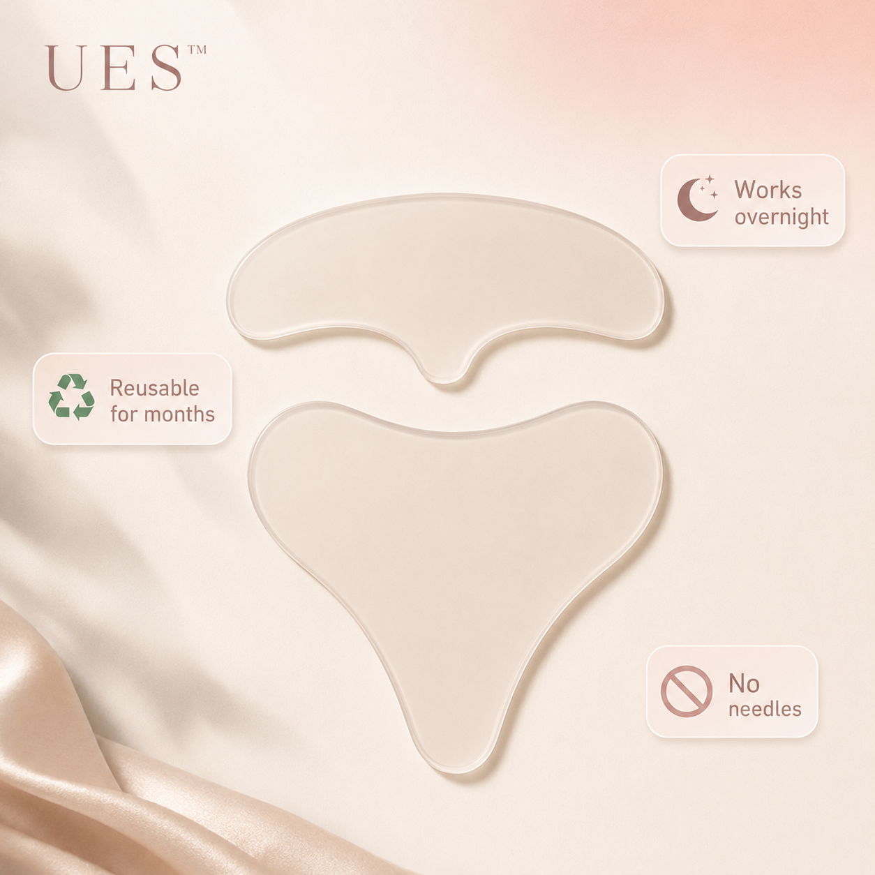 UES™ Reusable Silicone Neck, Chest and Face Smoothing Patches – Overnight Anti-Crease Patches for Tech Neck, Sleep Lines & Décolleté