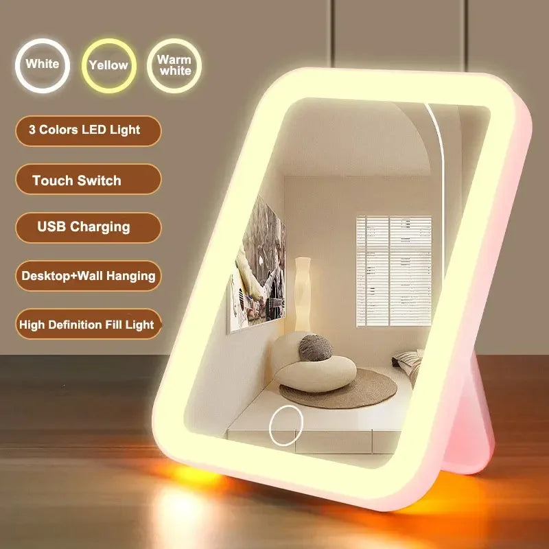 LED light-up beauty mirror in use