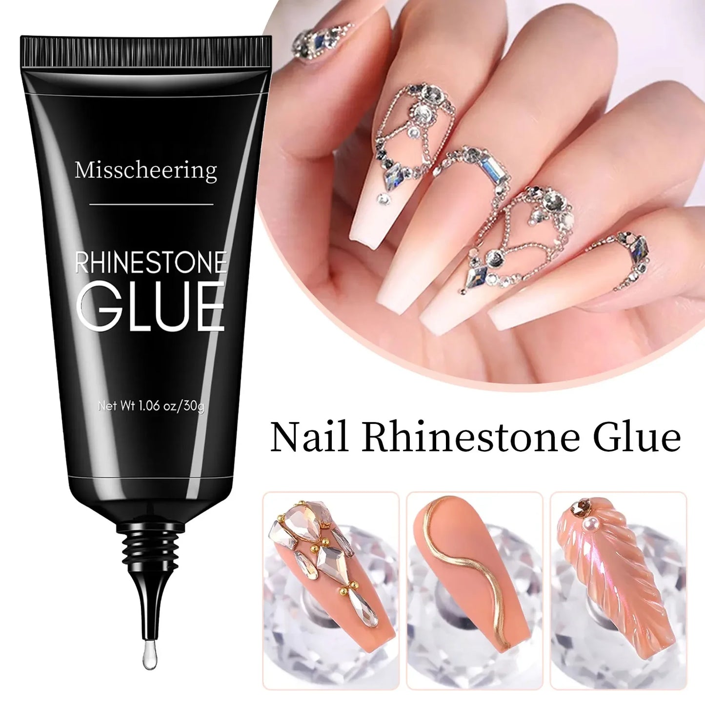 Super Strong Nail Rhinestone Glue Gel – UV Nail Glue for Nail Charms, Gems, Crystals & 3D Nail Art Decorations