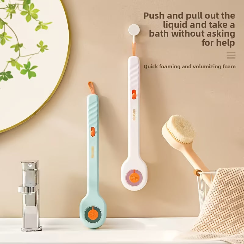 Two bath products with text on a beige background