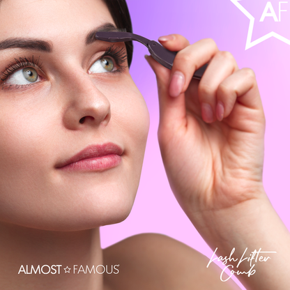 Eyelash and brow comb in use