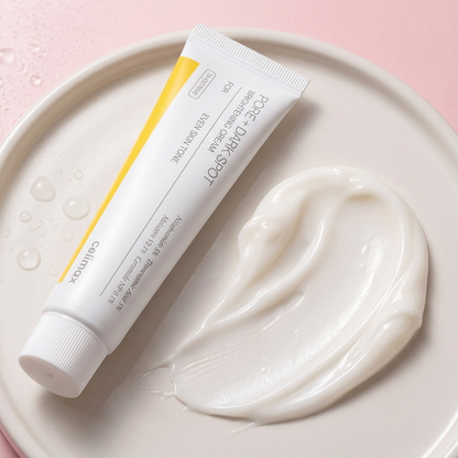 Brightening cream tube with silky cream swatch texture
