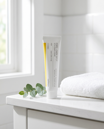 Brightening cream on a bright bathroom vanity